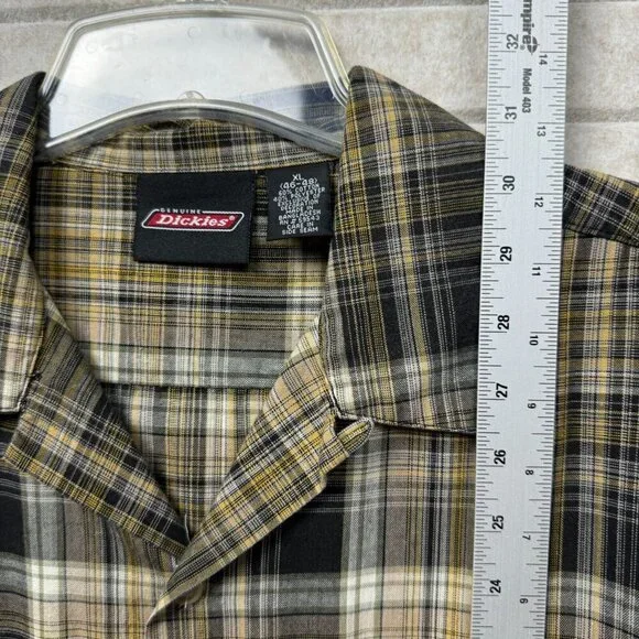 Dickies Men’s Short Sleeve Windowpane Plaid Work Shirt XL Brown Black Button-Up - Picture 5 of 8